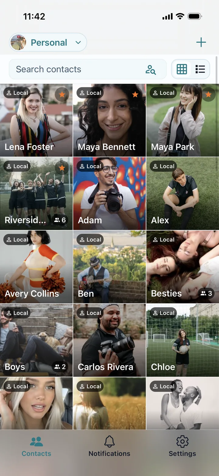 Photolio photo grid with recognizable contacts