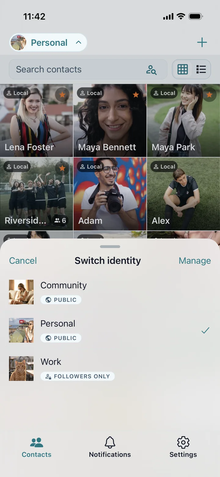 Photolio showing separate profiles for different parts of one person’s life
